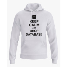 Худі чоловічий з написом Keep calm and drop database білий XS (HD-01-IT-0001-200-02-01)