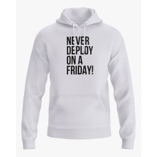 Худі чоловічий з написом Never deploy on a Friday білий XS (HD-01-IT-0099-200-02-01)