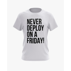 Футболка чоловіча з написом Never deploy on a Friday білий XS (TS-01-IT-0099-200-02-01) Футболка чоловіча з написом Never deploy on a Friday білий XS (TS-01-IT-0099-200-02-01)