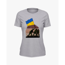 Футболка жіноча з принтом ЗСУ встановлюють флаг України сірий S (TS-02-UKRAINE-0069-200-03-03) Футболка жіноча з принтом ЗСУ встановлюють флаг України сірий S (TS-02-UKRAINE-0069-200-03-03)